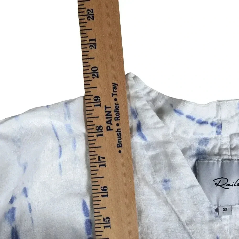 Rails Thea Blouse Cloud Tie Dye White Blue Linen Tied Front Revolve XS MSRP $148 - Picture 6 of 9